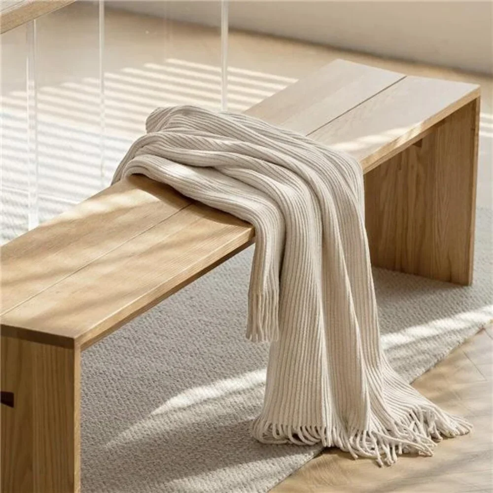 NEW West Elm Boho Cream Ivory Tassel Chenille Knit Throw Blanket - 50